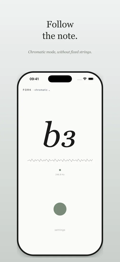 Fork’s native chromatic tuner displaying B3.