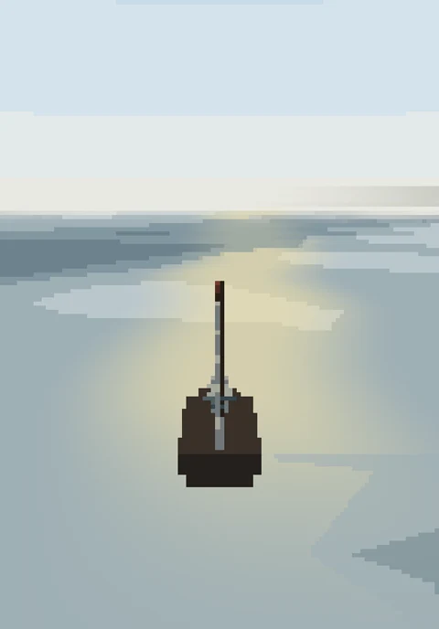 Sailing towards the coast in the pixel sea world
